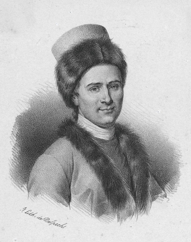 Detail of Lithograph Portrait of Jean-Jacques Rousseau in Armenian Costume by Anonymous