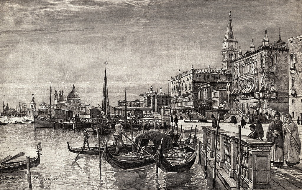 Detail of Illustrated View of Gondolas in Venice by Anonymous