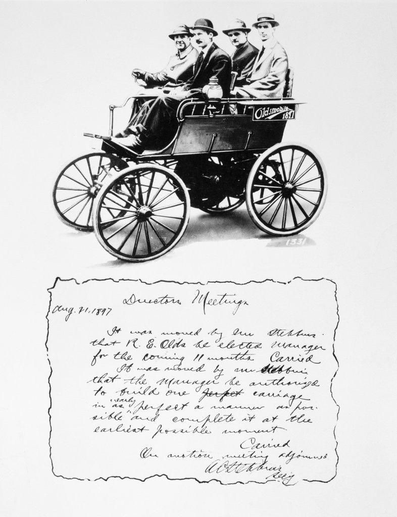 Detail of Men Sitting in Earliest Oldsmobile by Anonymous