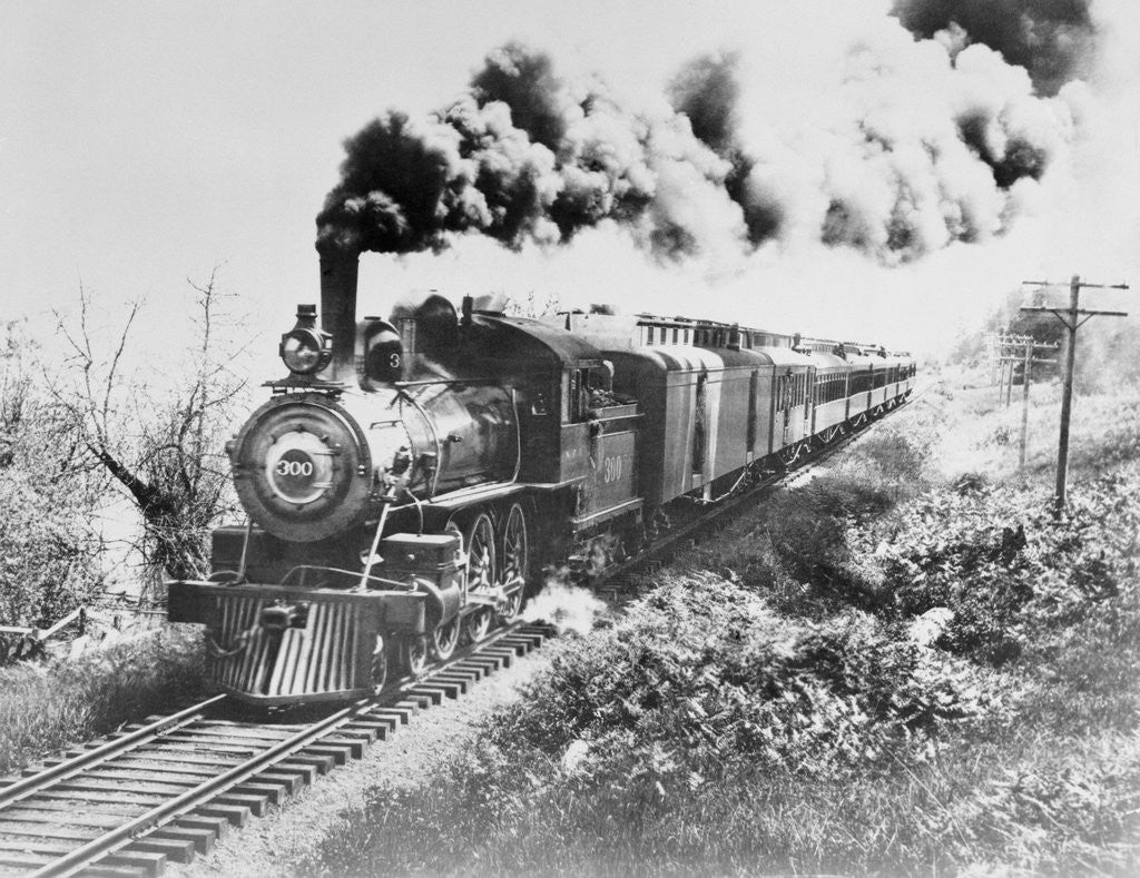 Detail of Early Passenger Train Passing Through Rural Area by Anonymous