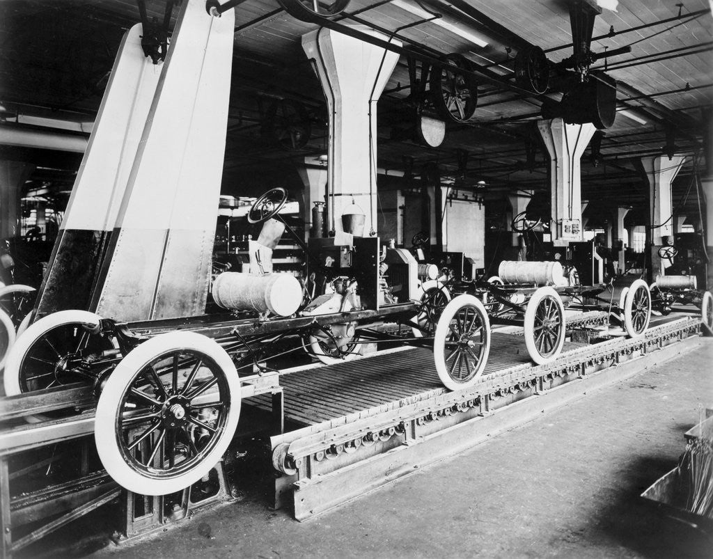 Detail of View of Assembly Line in Early Automobile Factory by Anonymous