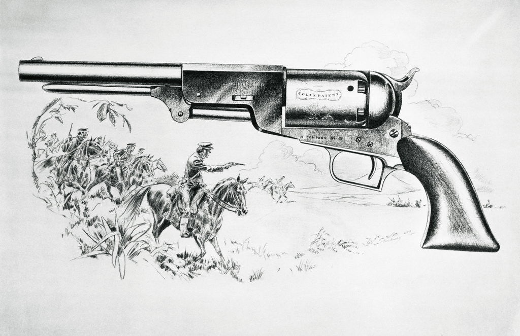 Detail of Illustration of Shooters and Colt Walker Model .44 Caliber Pistol by Anonymous