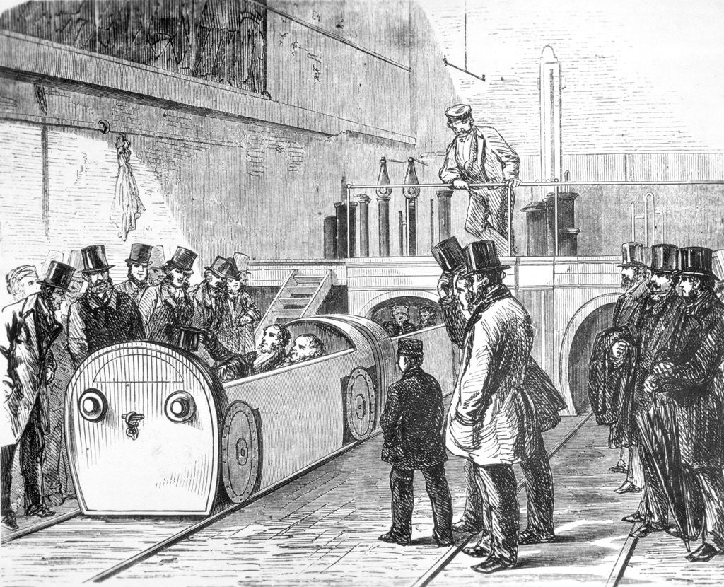 Detail of People Riding Pneumatic Railroad by Anonymous