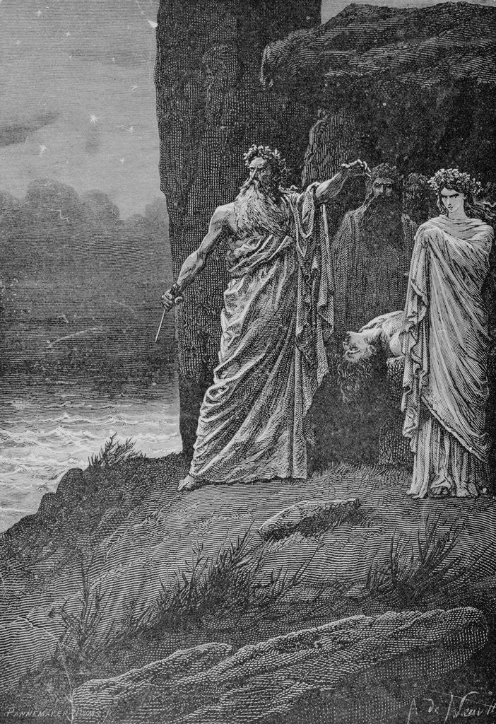 Detail of Engraving of Druids Offering Human Sacrifice by A. de Neuville