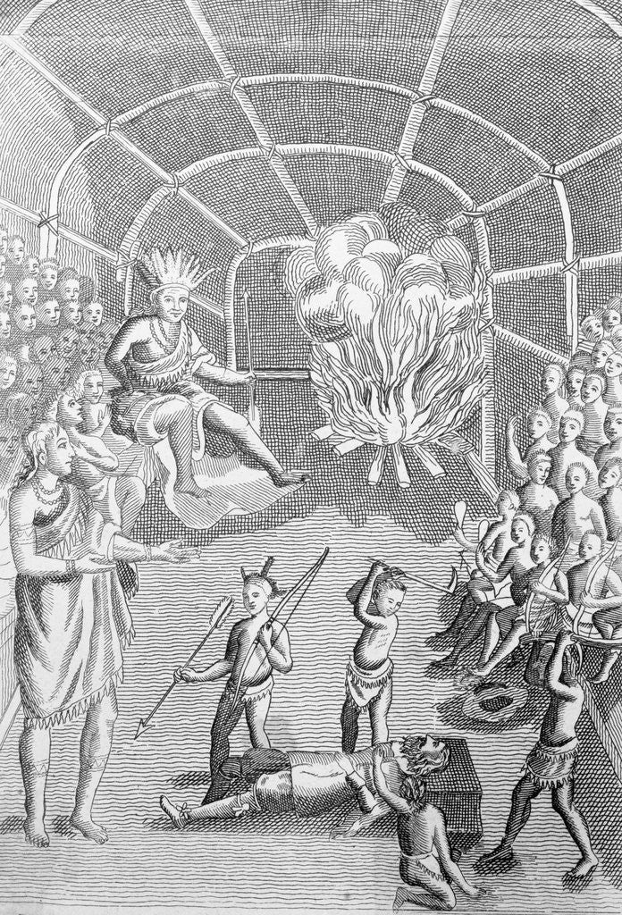 Detail of Engraving of Pochontas begging for life of Captain John Smith by Anonymous