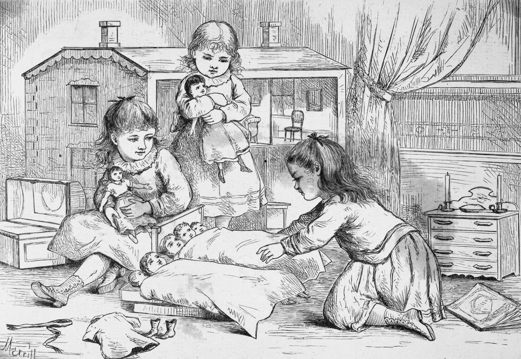 Detail of Girls Playing with Dolls by Anonymous