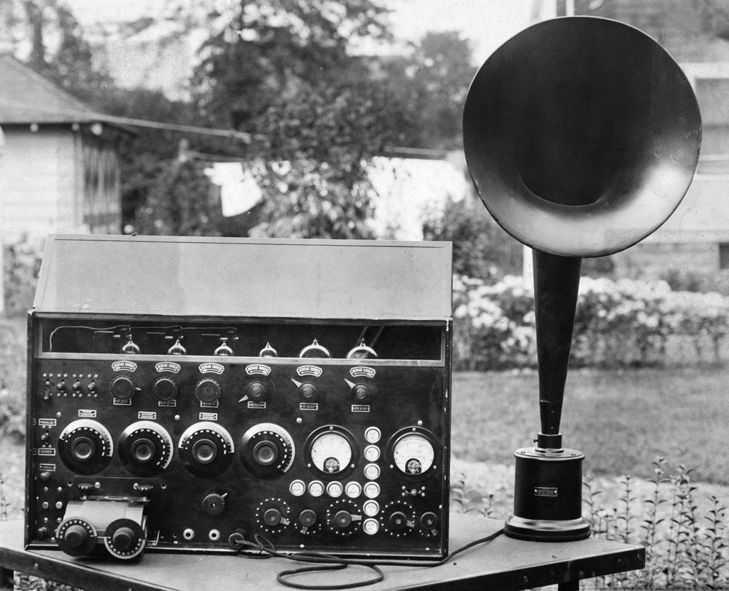 Detail of Display of an Early Radio on Residential Lawn by Anonymous
