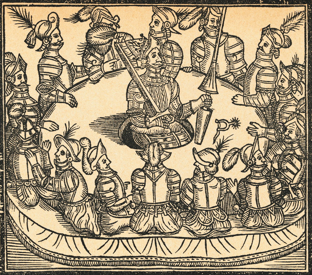 Detail of Woodcut of King Arthur and the Knights of the Round Table by Anonymous