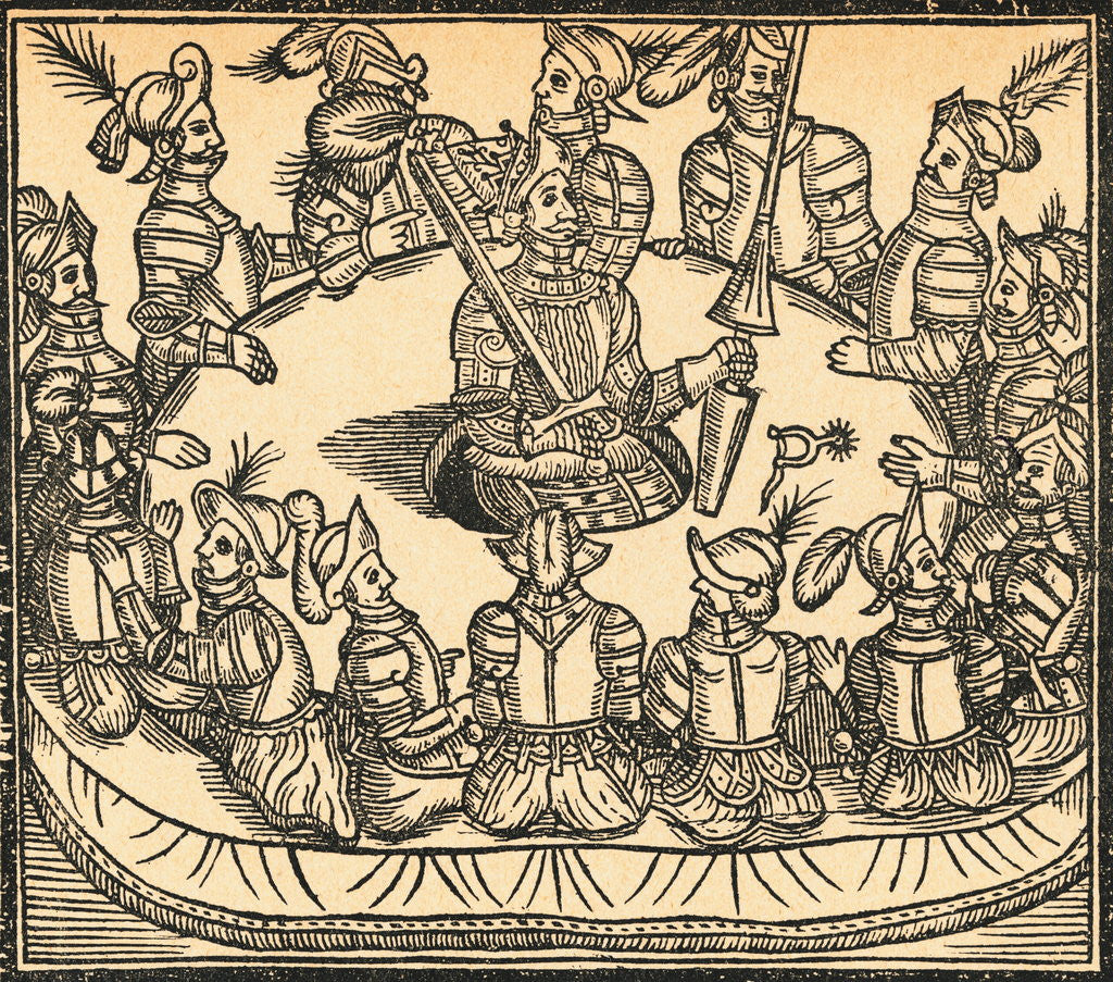 Detail of Woodcut of King Arthur and the Knights of the Round Table by Corbis