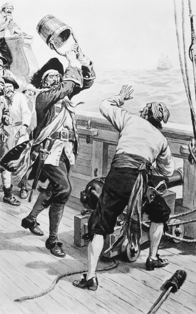 Detail of Pirate Kidd Swings Bucket at Crew Members by Anonymous