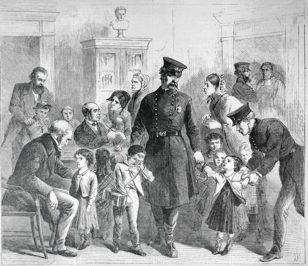 Detail of Illustration of Police and Official with Beggars of the Street by Corbis