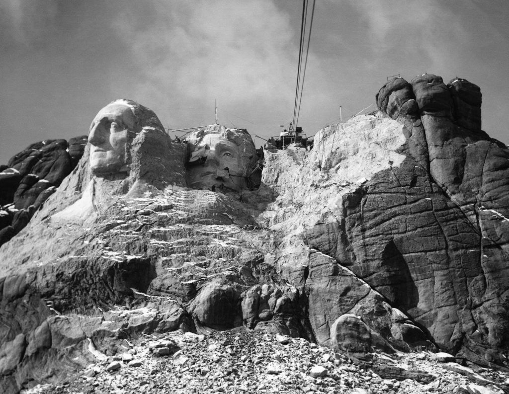 Detail of View of Mount Rushmore in Progress by Anonymous
