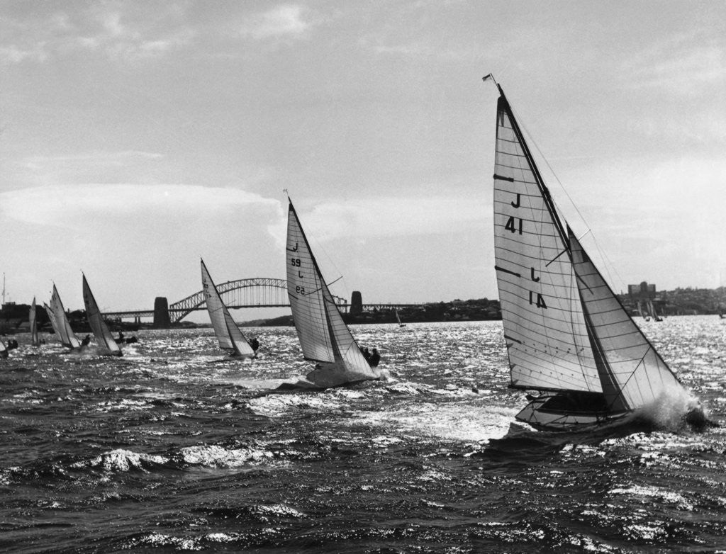 Detail of Small Boats Sailing on Sydney Harbor by Anonymous