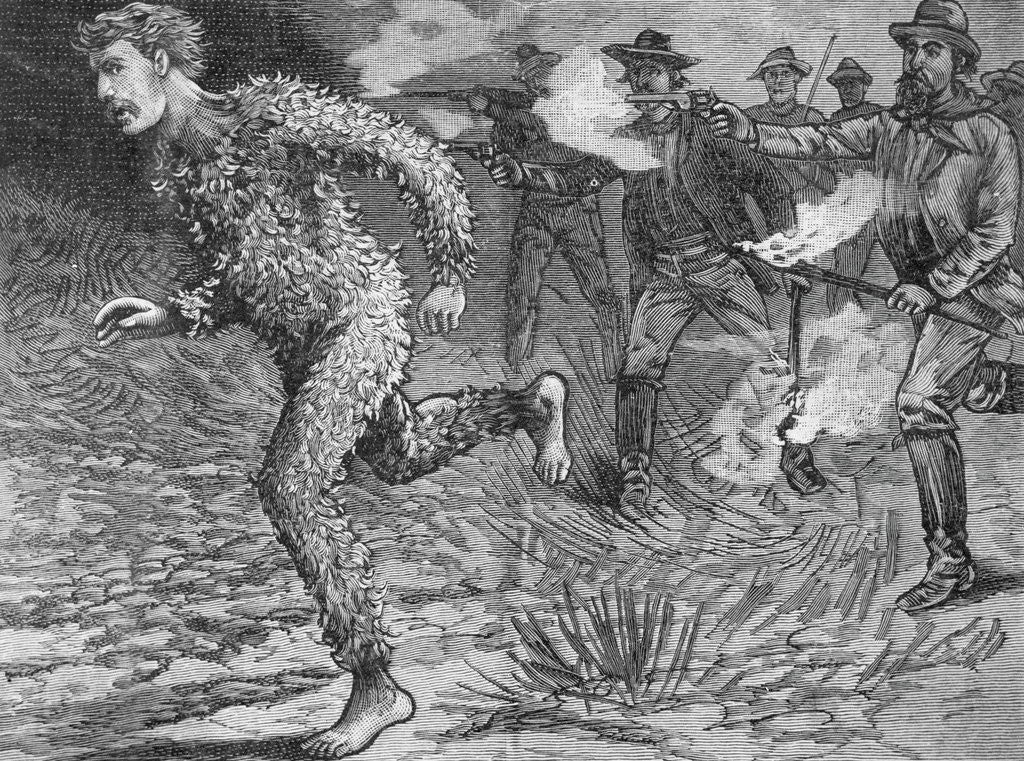 Detail of Tar and Feathered Rape Suspect Being Chased By Armed Men by Anonymous