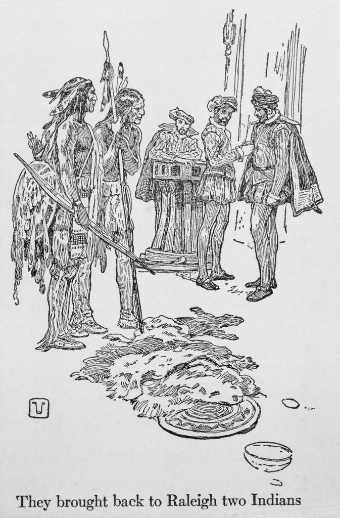 Detail of Drawing of Sir Walter Raleigh and Aids with Natives by Anonymous