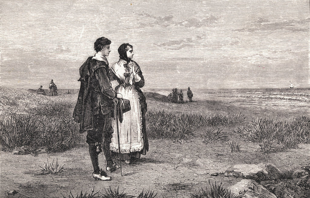 Detail of Colonists Watching Mayflower Leave New World by Anonymous