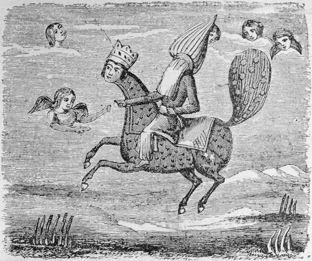 Detail of Print Depicting Mohammed Exiting Earth into the Heavens by Anonymous