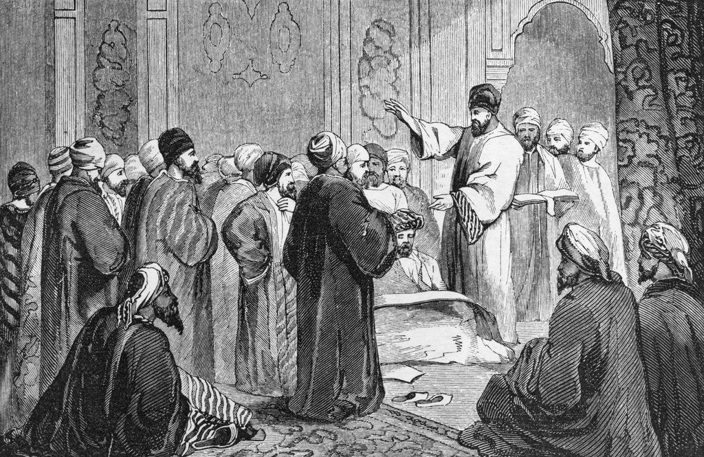 Detail of Muhammad Explaining Koran to Spectators by Anonymous