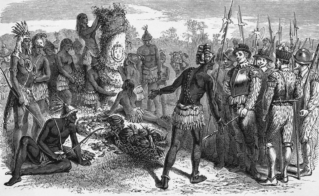 Detail of Engraving of Althore Showing Rene de Laudonniere the Worship of Ribault's Column Monument by Anonymous