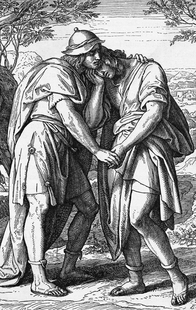 Detail of Illustration of Jonathan Comforting David by Anonymous