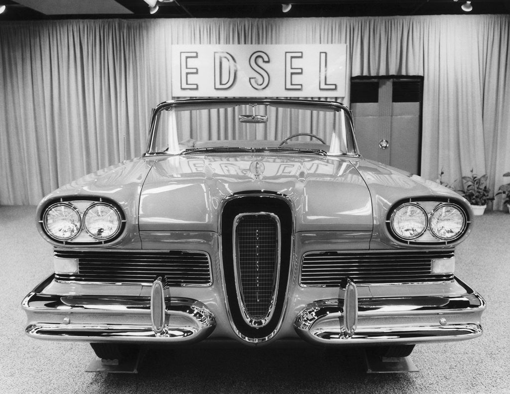 Detail of Ford Edsel Citation Convertible in Showroom. by Anonymous