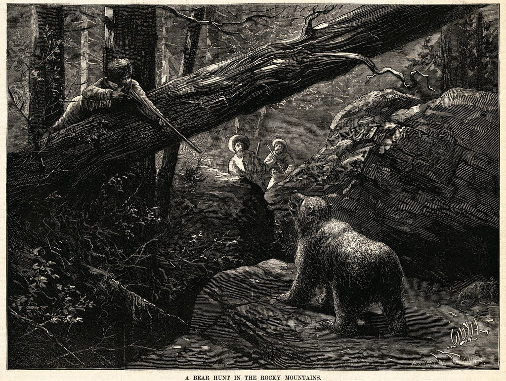 Detail of Men Bear Hunting in Rocky Mountains by Anonymous