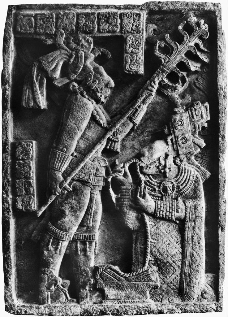 Detail of Mayan Stone Relief of Xoc Performing a Blood-Letting Ritual by Anonymous