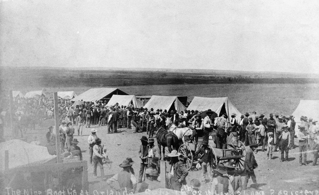 Detail of Citizens Standing Near Voting Tents in Wilderness Area by Anonymous