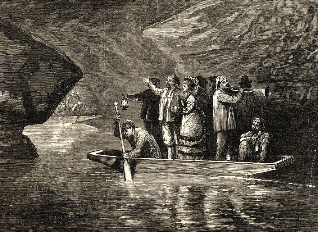 Detail of People Crossing River Styx in Mammoth Cave of Kentucky by Anonymous