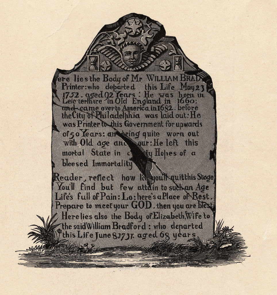 Detail of Obituary for William Bradford by Anonymous