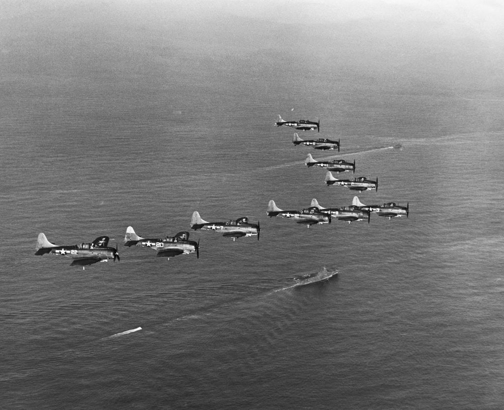 Detail of View of SBD Dive Bombers Flying Above Carrier by Anonymous