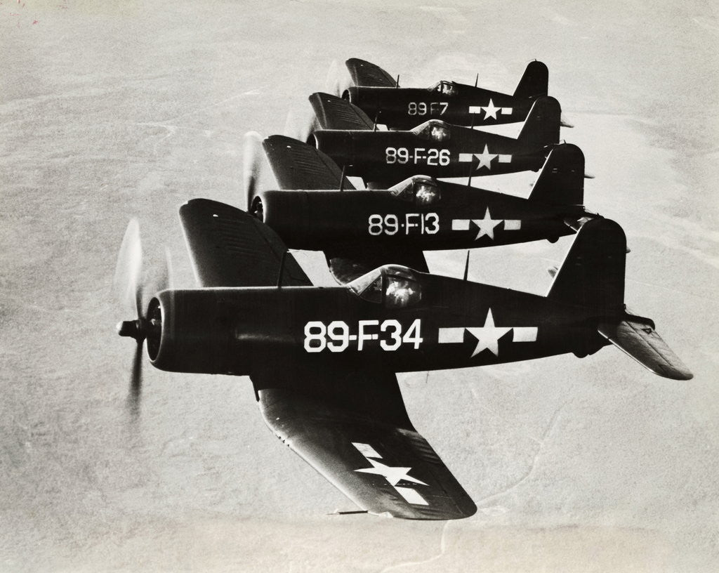 Detail of Four Navy Fighter Planes Flying in Formation by Anonymous