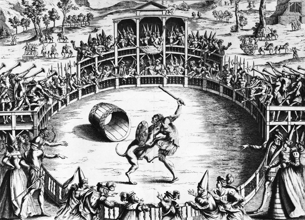 Detail of Illustration of Man and Dog Fighting in Arena by Anonymous