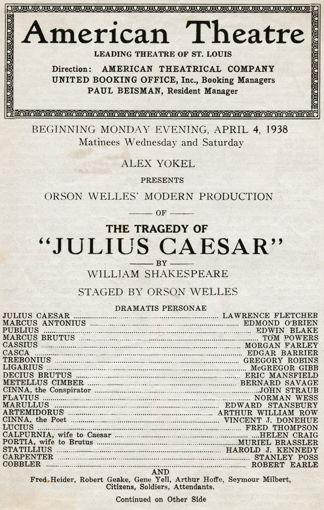 Detail of Showbill From Julius Ceaser by Anonymous