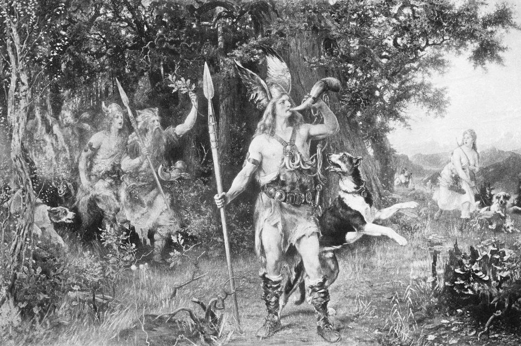 Detail of Roman Horseman Sounding Horn in Woodlands by Anonymous