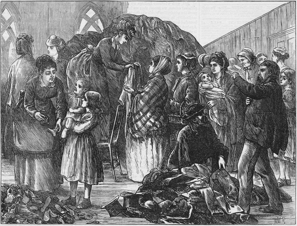 Detail of Refugees of Chicago Fire Receiving Clothes by Anonymous