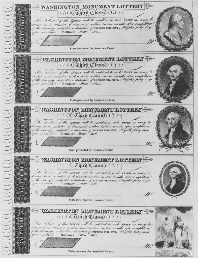 Detail of Washington Monument Lottery Tickets by Anonymous