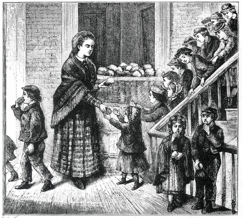 Detail of Illustration of Impoverished Children Receiving Food by Corbis