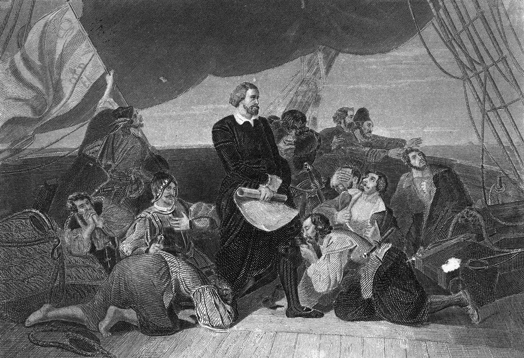 Detail of Engraving of Christopher Columbus and Crew Seeing New World by Anonymous