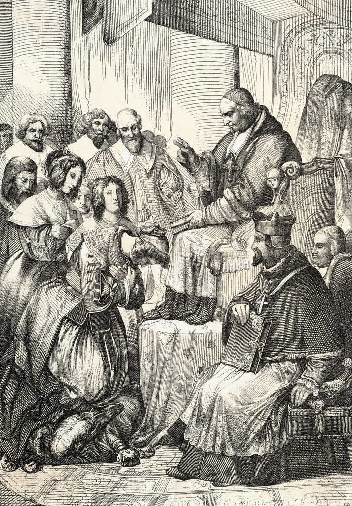 Detail of Sweden's Queen Christina Bowing to Priest by Anonymous
