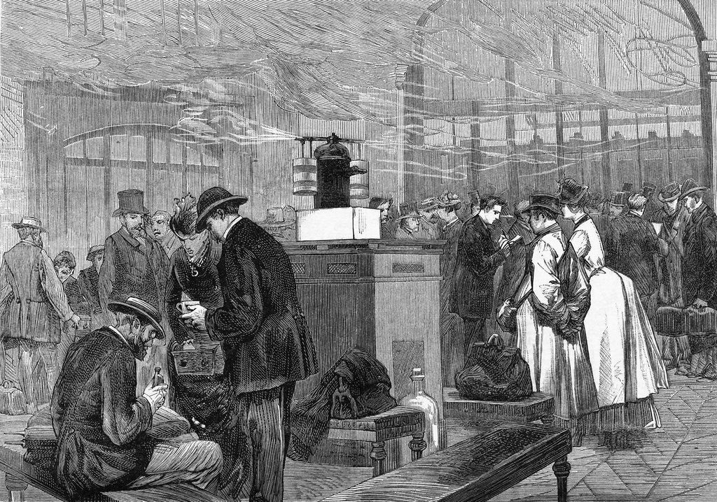 Detail of Woodcut of Travelers Being Disinfected by Anonymous