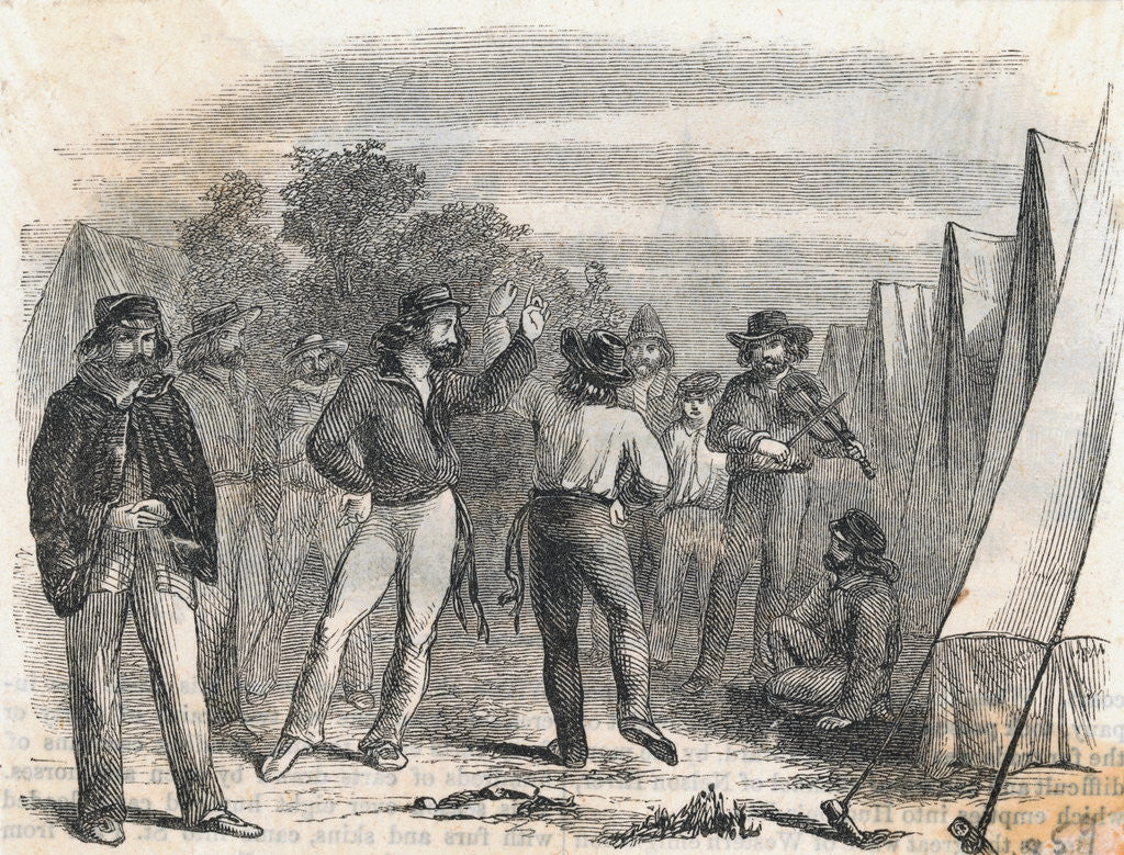 Detail of Man Playing Violin to Campfire Gathering by Anonymous