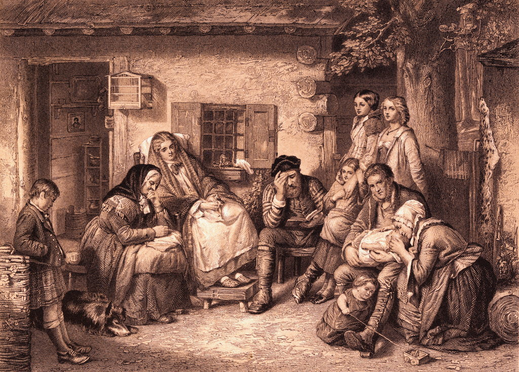Detail of Family Huddled at Home by Corbis