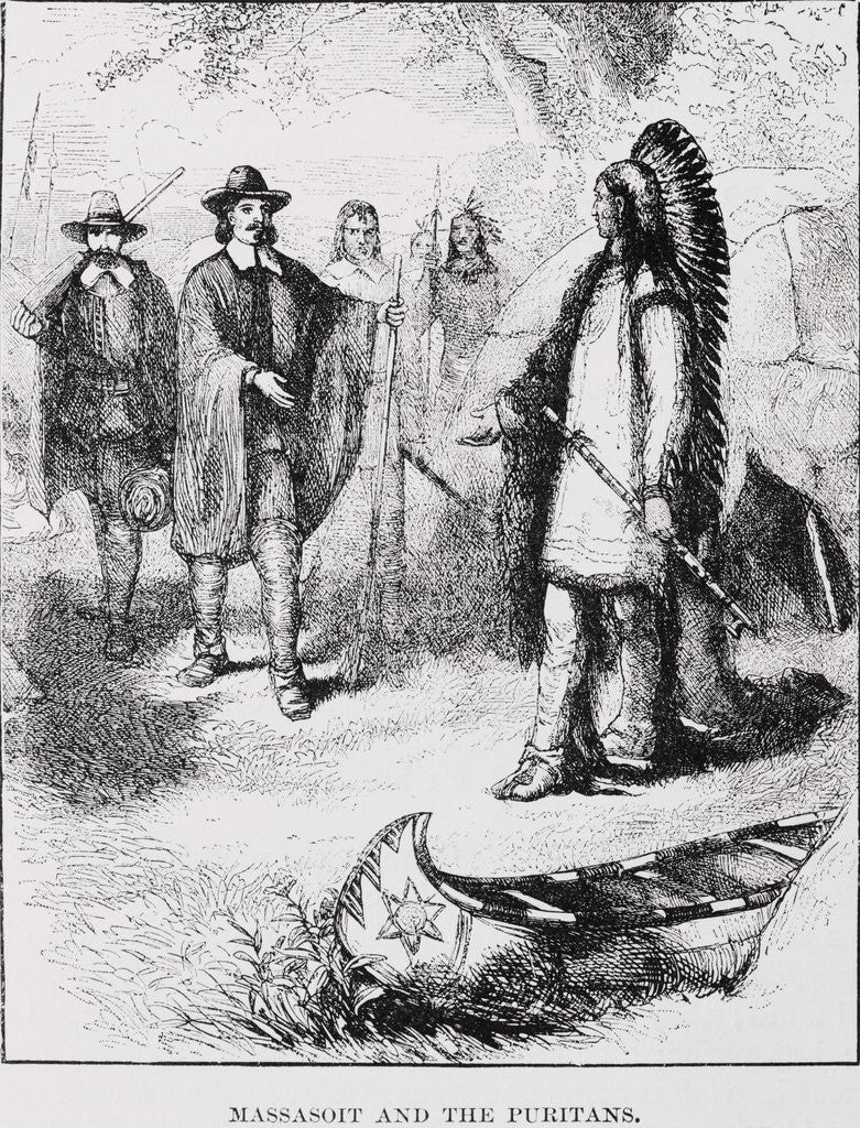 Detail of Massasoit Visiting the Puritans by Anonymous