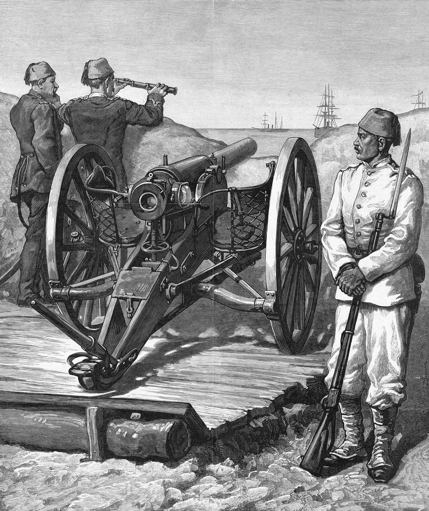 Detail of British Soldiers by Canon Eyeing Ships Offshore by Anonymous