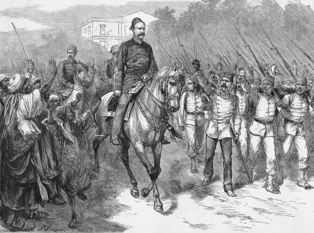 Detail of Arab Officer on Horseback Alongside Troops and Citizens by Anonymous