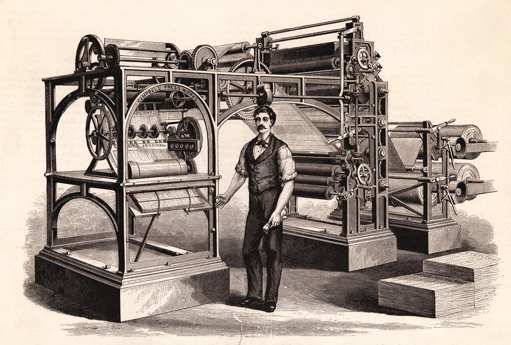 Detail of Man Posing with Printing Press by Anonymous