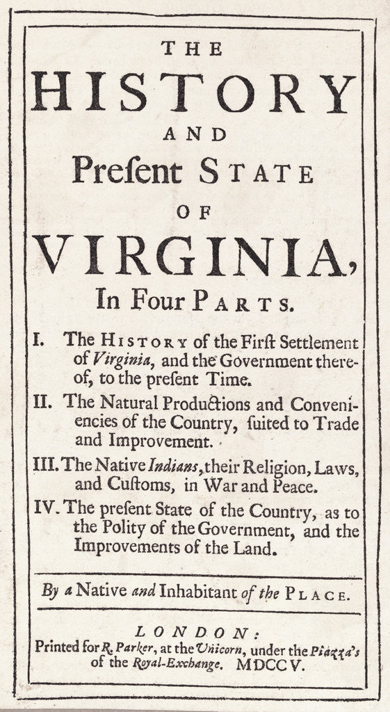 Detail of The History and Present State of Virginia by Robert Beverly