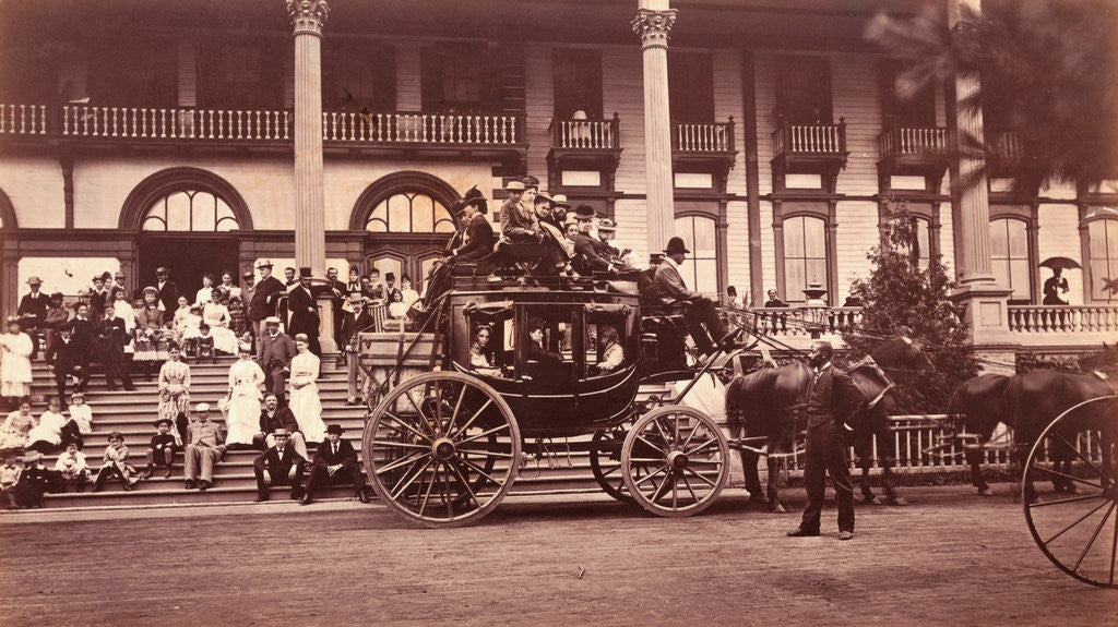 Detail of Vacationers and Coach Outside Fort William Henry Hotel by Anonymous