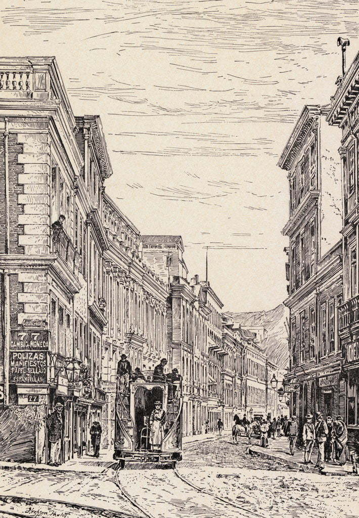 Detail of Pedestrians and Trolley Car on Chilean Street by Anonymous